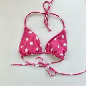 Pink and white polka dot bikini top